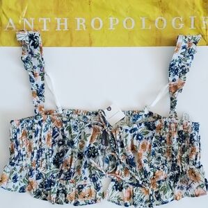 Anthropologie Floral Crop Top Bralette By Anthropologie Pintuck Ruffle